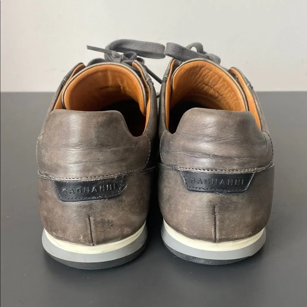 Magnanni Cristian Sneakers Distressed Gray Color Leather Lace-Up 9.5 Sleek